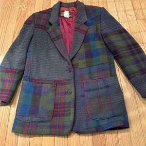 VTG Unique Plaid Tartan Patchwork Wool Blazer
